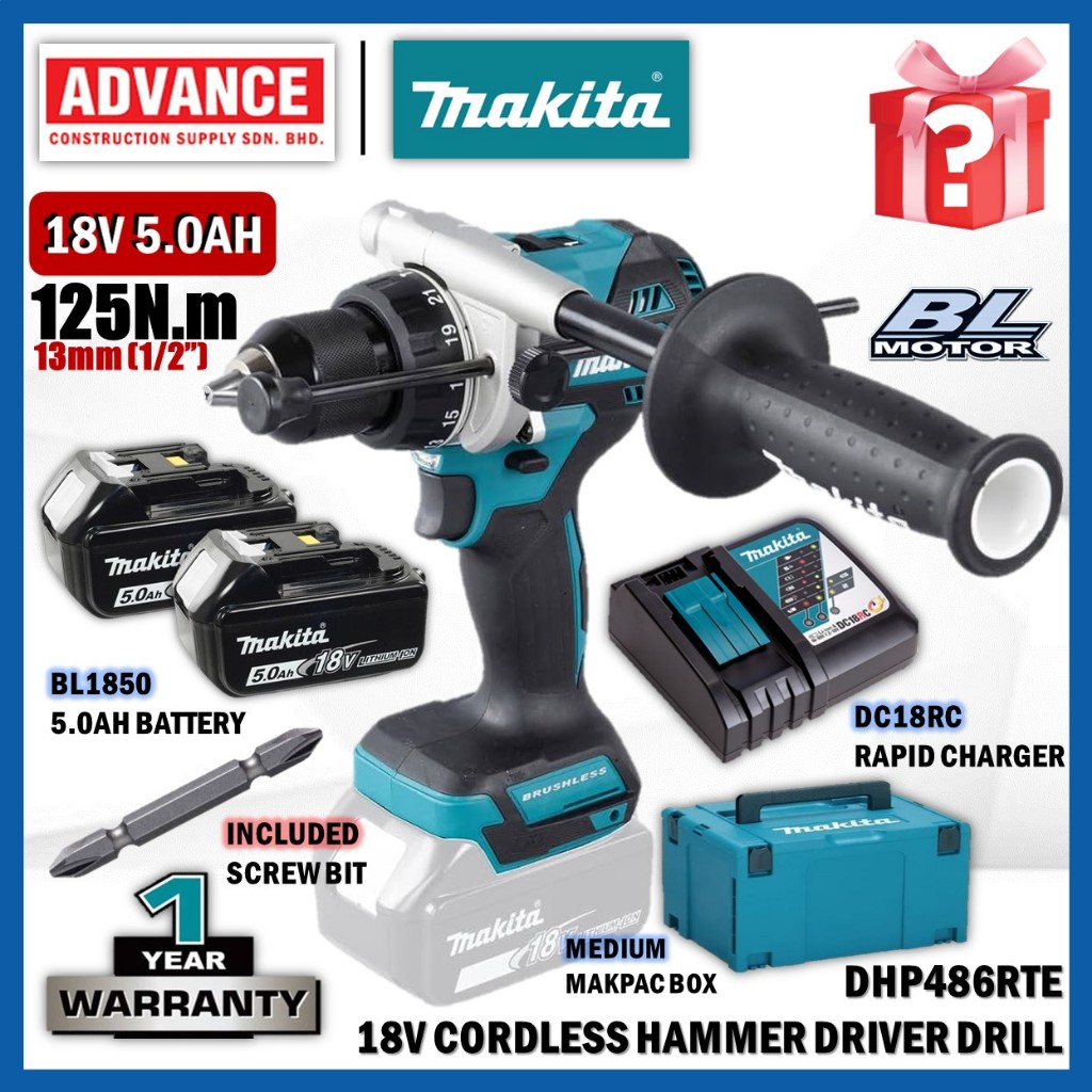 MAKITA DHP486Z / DHP486RTE 18V สว่านไดร์เวอร์ค้อนไร้สาย 13MM (1/2")
