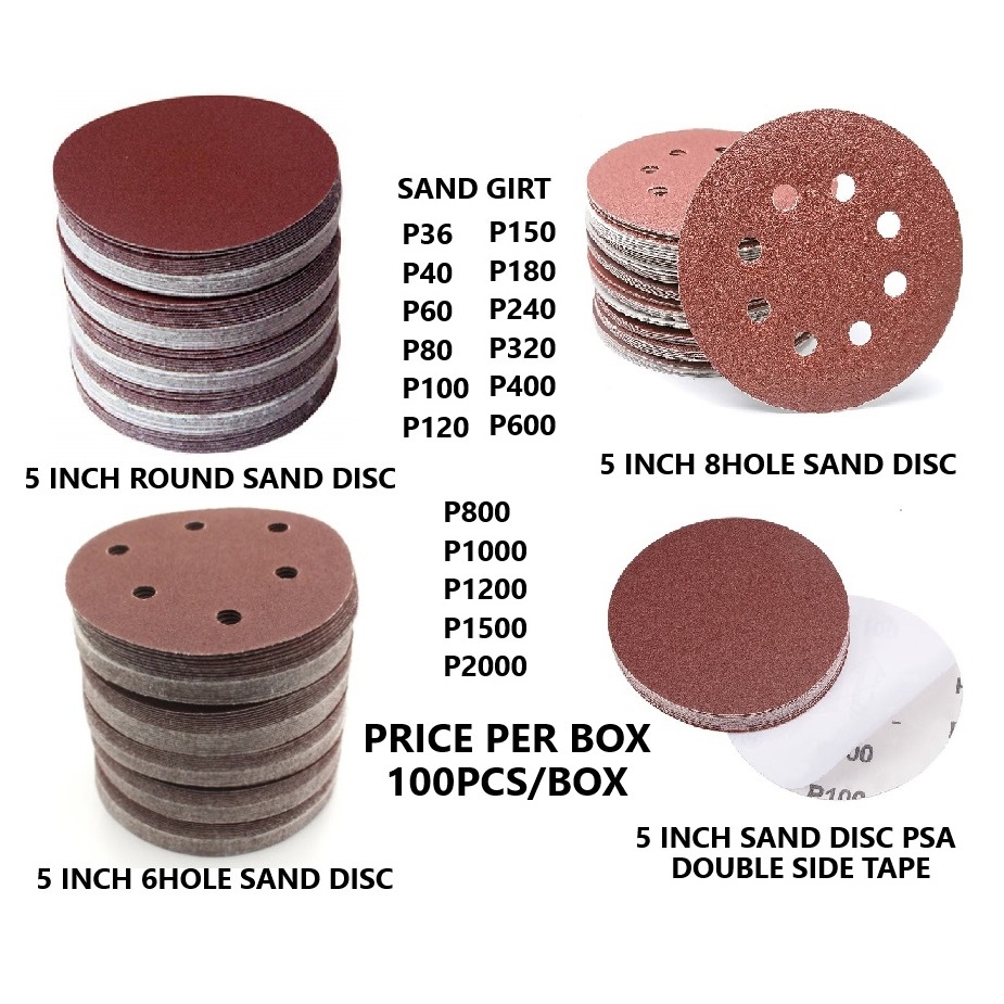 ABRASIVE MALL 5 "125 มม.5 นิ้วสีแดงขัดแผ่นดิสก์ VELCRO เทป P1200 P1500 P2000 SANDPAPER PSA