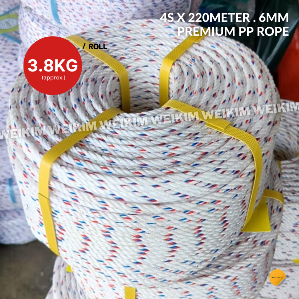 [1 Roll] 6MM(220 เมตร) PP Rope Tali PP (Polypropylene Rope) คุณภาพระดับพรีเมียม