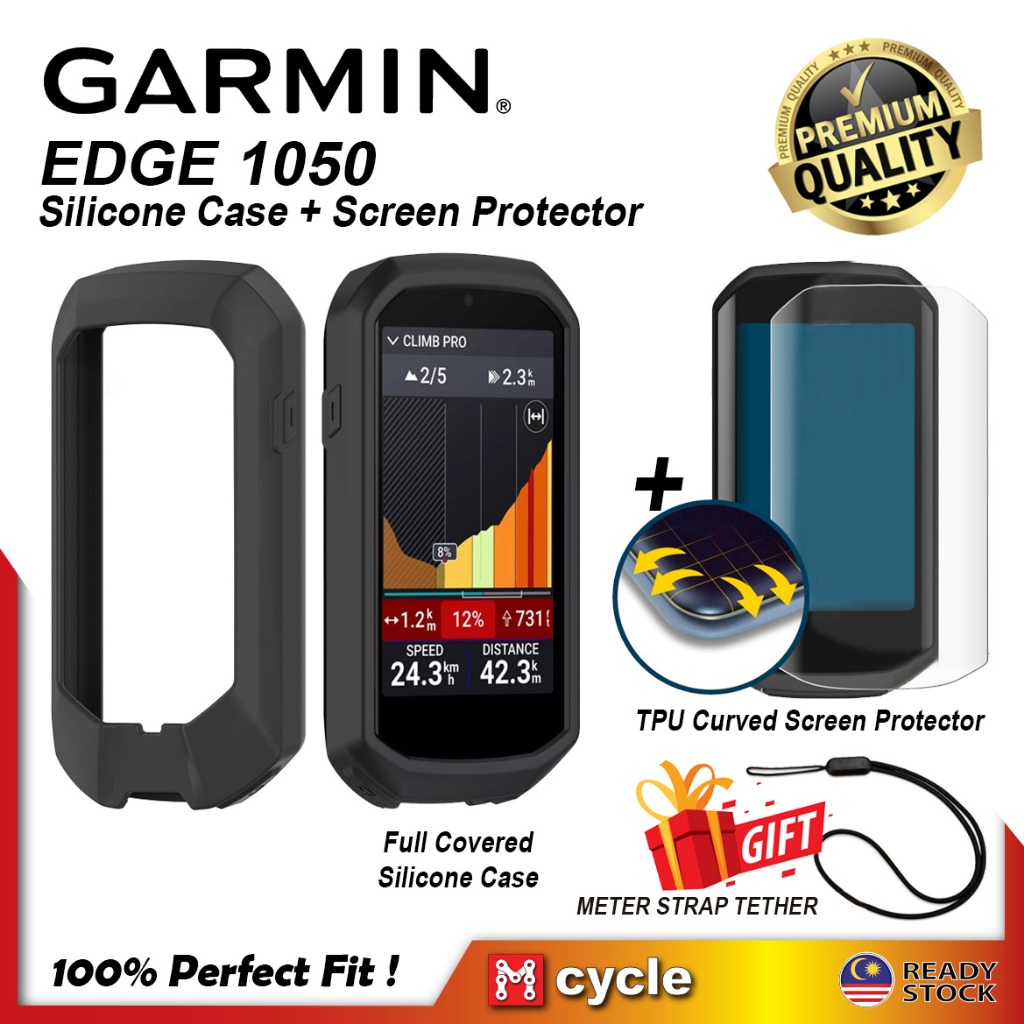 GARMIN EDGE 1050 เคสซิลิโคน + ตัวป้องกันหน้าจอจักรยานคอมพิวเตอร์มิเตอร์ฝาครอบป้องกันฟรีสายรัด Tether