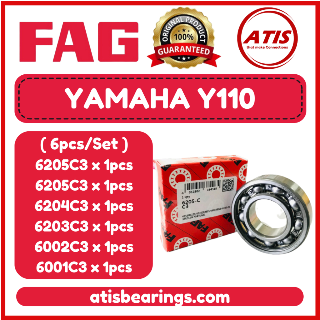 FAG YAMAHA Y100 Y110 ( 6 ชิ้น/เซ็ต-C3 เครื่องยนต์รถจักรยานยนต์แบริ่ง 6205C3 6204C3 6203C3 6001C3 600