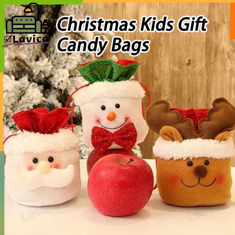 MY Christmas Kids Candy Bags 3D Santa Claus Snowman Elk Storage Drawstring Bags for Kids Holiday Par