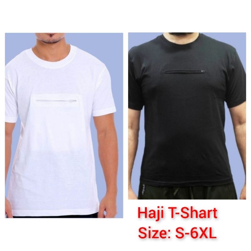 เสื้อยืด Haji Ber poket & Berzip Pagoda Kain Cotton Baju Haji & Umarh
