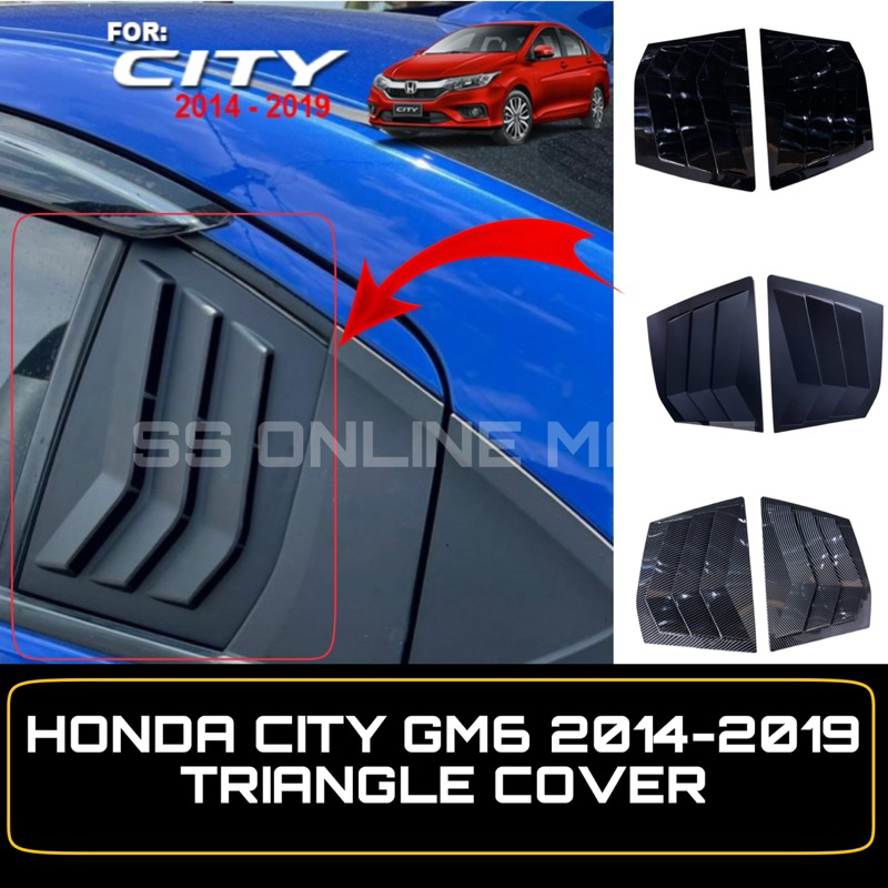 2 ชิ้น Honda City GM6 2014-2019 ฝาครอบสามเหลี่ยมหน้าต่าง สีดําเงา Sporty Look