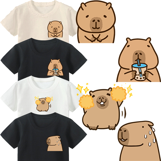 CAPYBARA T SHIRT KIDS cotton tshirt เด็กสาวเด็กน่ารัก baju budak lel lel perempuan kull巴拉儿童小纯棉เสื้อย