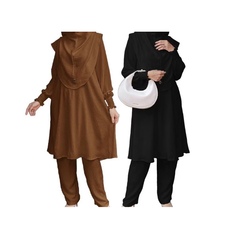 ชุด MADAINAH (ชุด BAJU DAN SELUAR) PREMIUM CEY AIRFLOW SUIT MUSLIMAH UMRAH SUIT SET WANITA