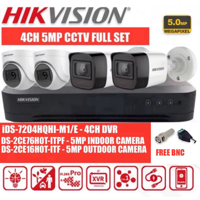HIKVISION ชุดกล้องวงจรปิด 4CH 5MP Full HD HDD iDS-7204HQHI-M1/E/DS-2CE16H0T-ITF/DS-2CE76H0T-ITPF