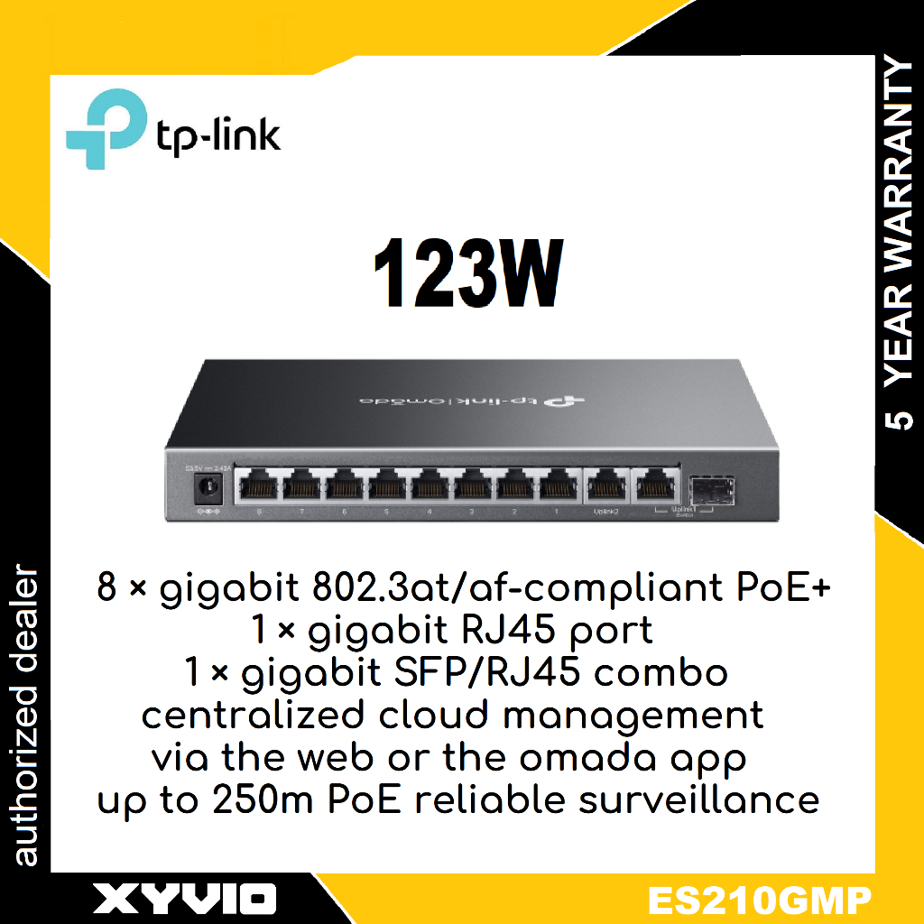 TP-LINK ES210GMP Omada 10-Port Gigabit Easy Managed Switch พร้อม PoE 8-Port+