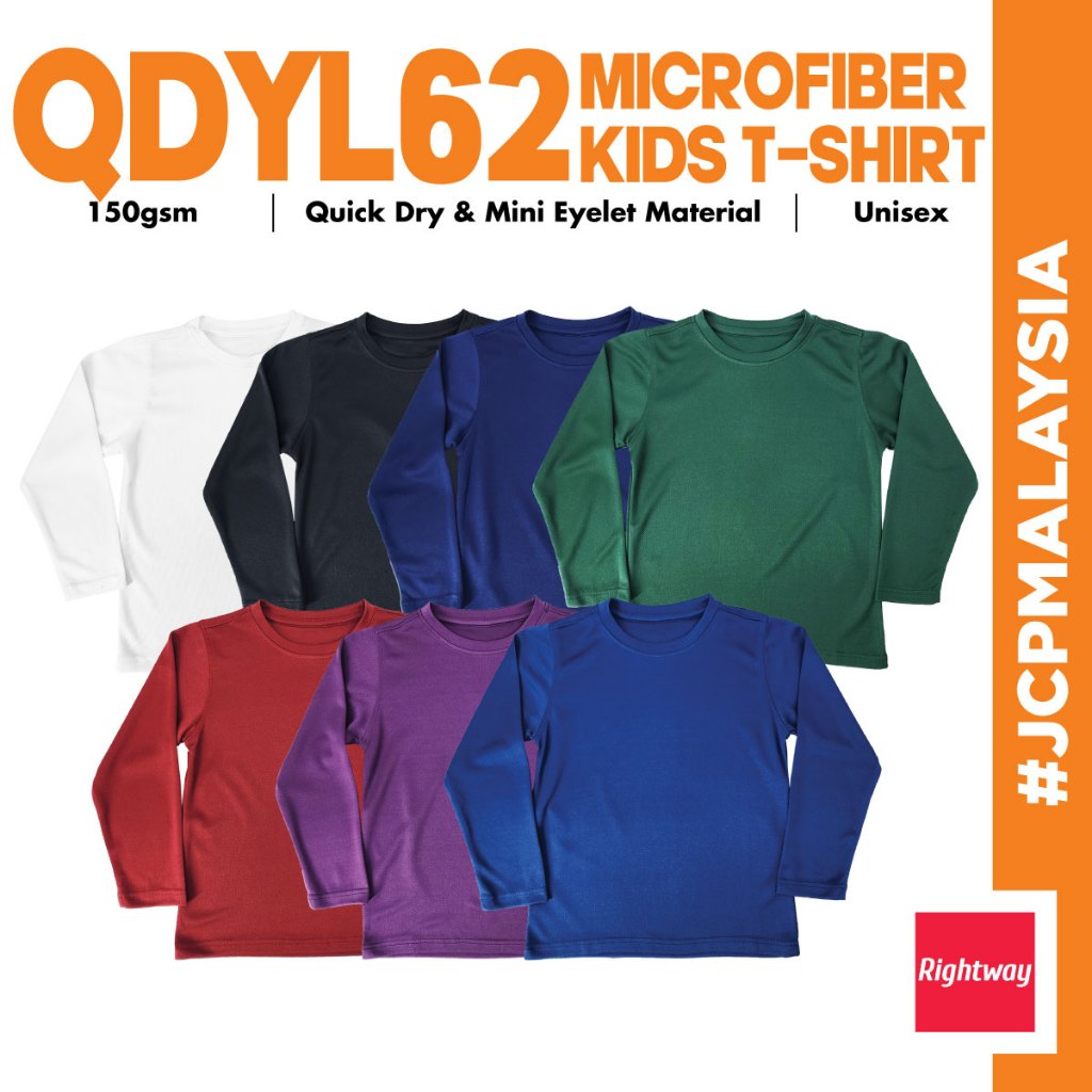 JCP x RIGHTWAY เด็กเด็กขนาดเสื้อยืดแขนยาวแห้งเร็ว QDYL62 ขนาดเยาวชน Cool Fit ไมโครไฟเบอร์ธรรมดา Polo