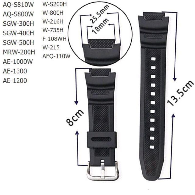 Strap Casio W-96 Ae1000 AQ-S810W เปลี่ยนสายนาฬิกาสร้อยข้อมือ Tali Jam Casio