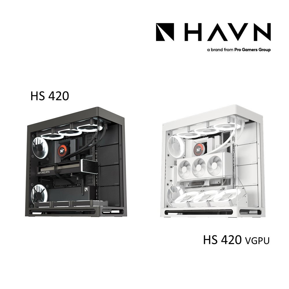 HAVN HS 420 VGPU/ BASE DUAL CHAMBER MID-TOWER ATX PC CASE (สีดํา/สีขาว)