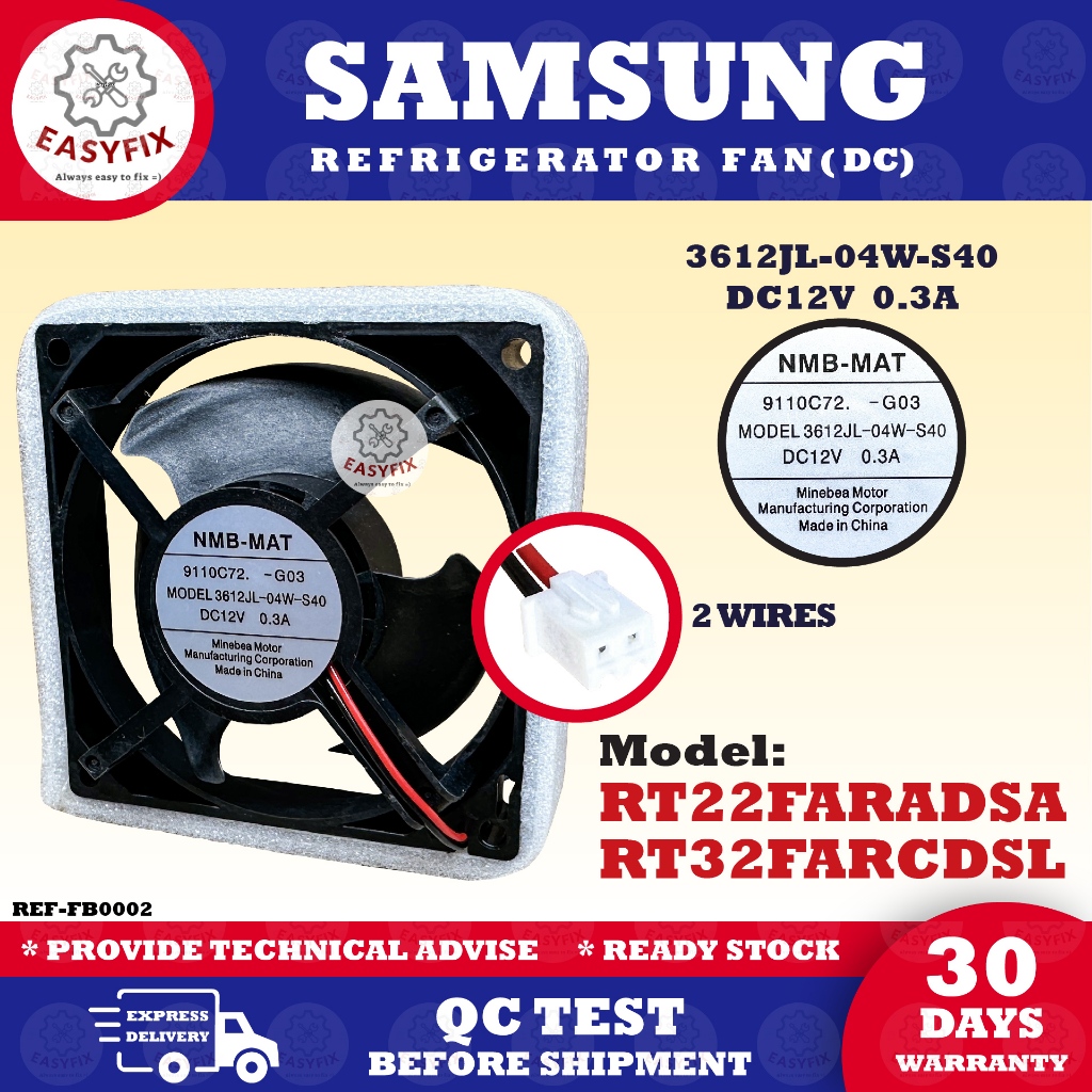 SAMSUNG RT32FARCDSL (9.2CM) RT22FARADSA COOLING FROZER FAN, REFRIGERATOR FAN 3612JL-04W-S40 DC12V 0.