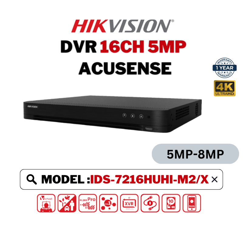 HIKVISION กล้องวงจรปิด DVR 16CH Digital Video Decorder AcuSense 16 ช่อง 5MP-8MP DVR iDS-7216HUHI-M2/