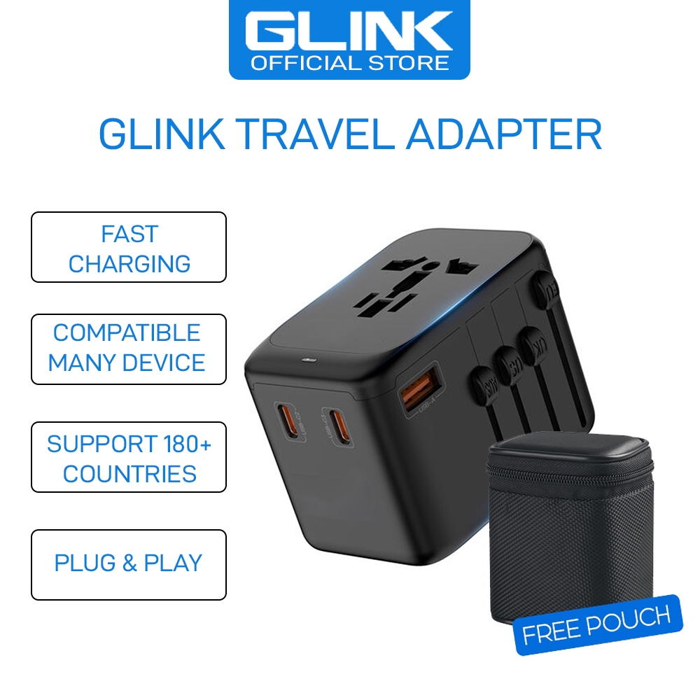 Glink Travel Adapter 25W 35W GAN 65W GAN 120W 140W 200W พร้อมปลั๊กอเนกประสงค์ พอร์ต USB และ Type-C ห