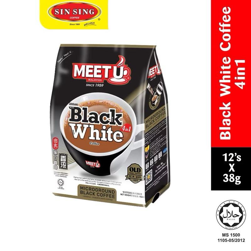 MEET U BLACK WHITE COFFEE 4in1 กาแฟขาวดําก้า (12 แท่ง x 38g)