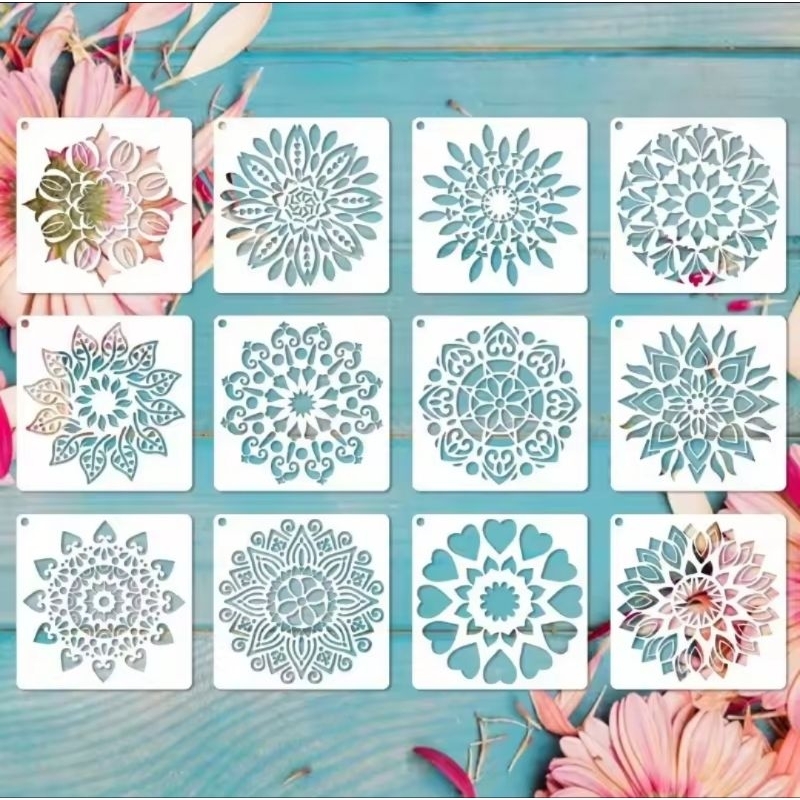 ที63. (12 ออกแบบ) MANDALA SOFT TEMPLATE STENCIL DRAWING