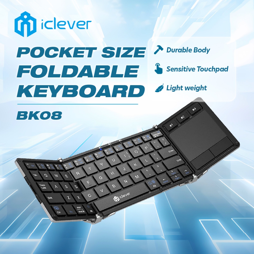 IClever BK08 คีย์บอร์ดบลูทูธ Type C ชาร์จพร้อมทัชแพดที่มีความสําคัญ (Sync สูงสุด 3 อุปกรณ์) คีย์บอร์