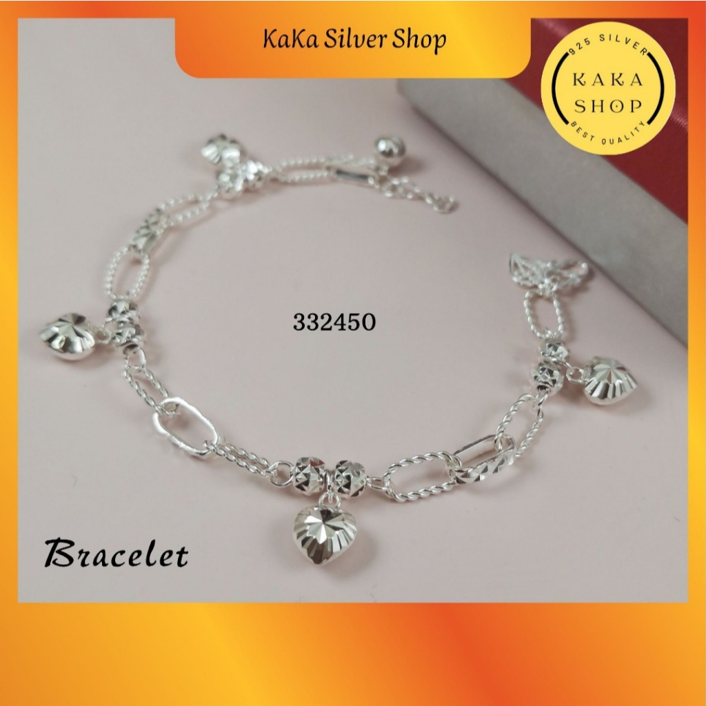 สร้อยข้อมือตัดรัก 925 เงิน 4 สําหรับผู้หญิง (332450) Perempuan 4 Hati Gelang Tangan Perak 925