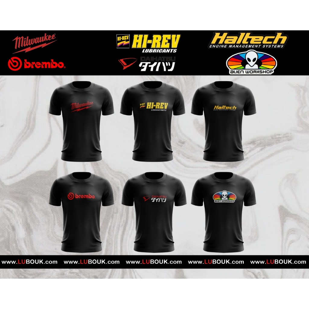 เสื้อยืดรถยนต์ ยานยนต์ Milwaukee Hi-rev Haltech Bremboo K Daihatsu Alien Workshop