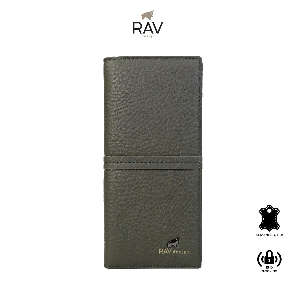 RAV DESIGN กระเป๋าสตางค์ใบยาวผู้ชายพร้อมปิดกั้น RFID / หนัง / Olive / RVW777-G3-51590