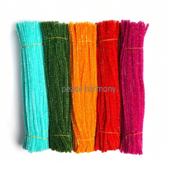 100 ชิ้นที่มีสีสัน Sparkle Pipe Cleaners / Glitter Chenille Stems Craft Sup สําหรับทําดอกไม้
