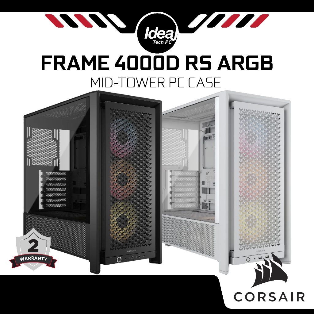 CORSAIR FRAME 4000D RS ARGB BLACK / WHITE PRE-INSTALLED 3X 120MM ARGB FAN MID-TOWER PC CASE