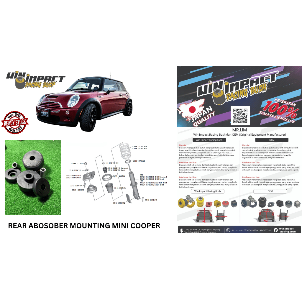 (3 ชิ้น) WIN IMPACT ด้านหลัง ABSOBER MINI COOPER R50 R55 R56 R57 R59 R60 MNAM-111013