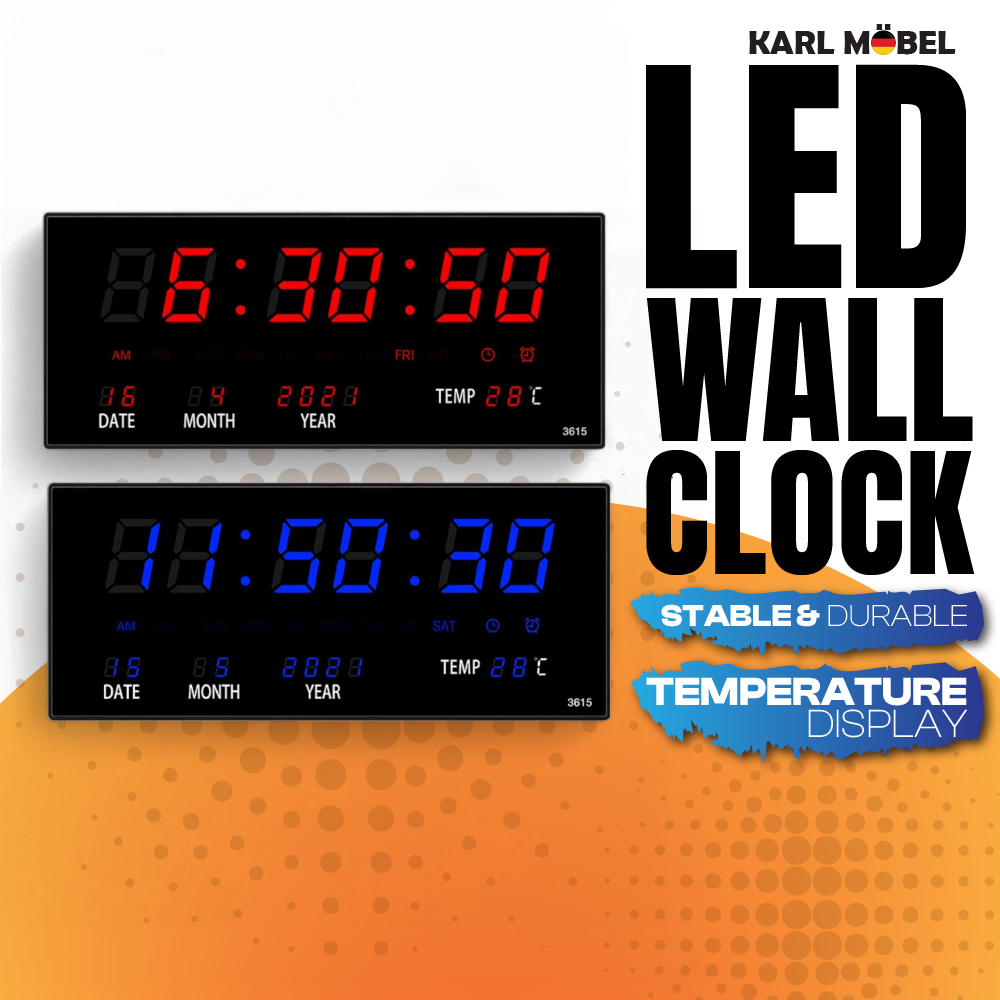 Digital LED Number Clock นาฬิกาดิจิตอล LED Jam Meja Digital LED Wall Clock CALENDAR Jam Dinding Digi
