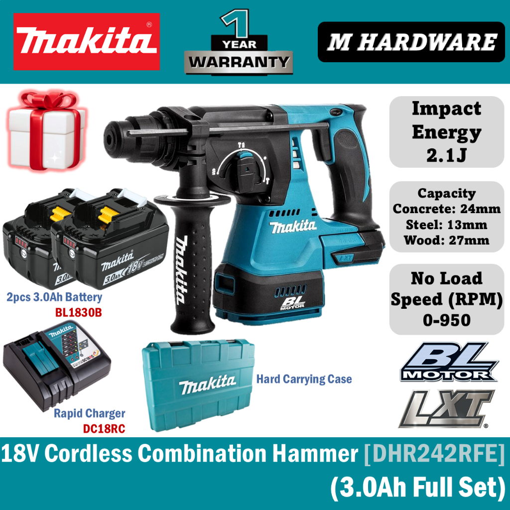 MAKITA ค้อนรวมไร้สาย 18V 24mm (15/16") DHR242RTE / DHR242RFE / DHR242Z