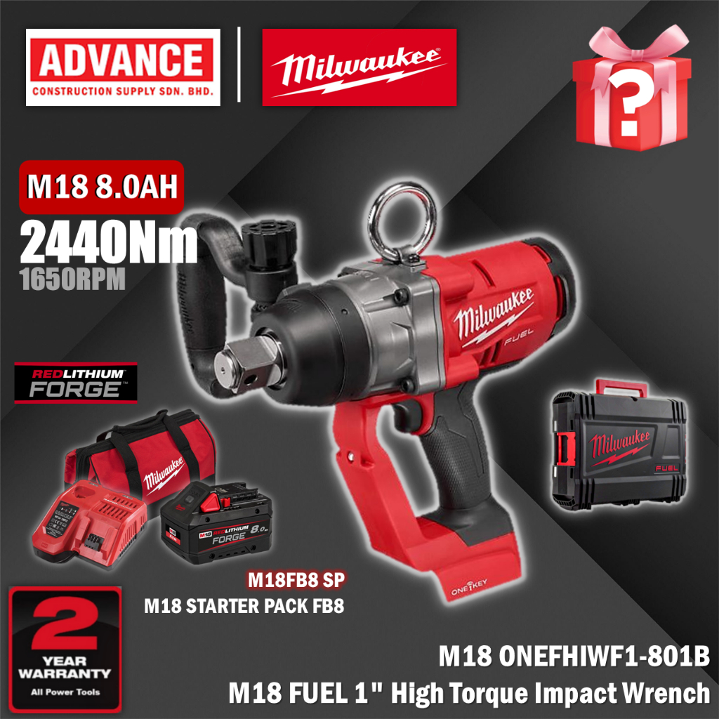 MILWAUKEE ONEFHIWF1 / ONEFHIWF1-0X0 / ONEFHIWF1-801B M18 FUELTM 1" ประแจผลกระทบแรงบิดสูง