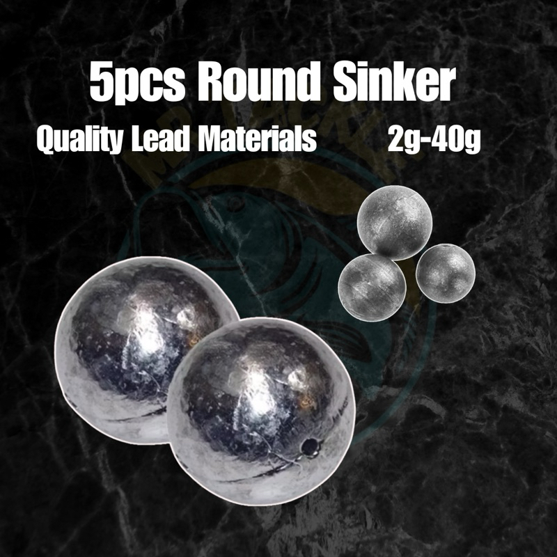 MR.T5pcs Batu Ladung Bulat 2g–20g Round Sinker Timah Pancing Dasar Pantai Laut Jig พลาสติกอ่อน Kerapu Cast