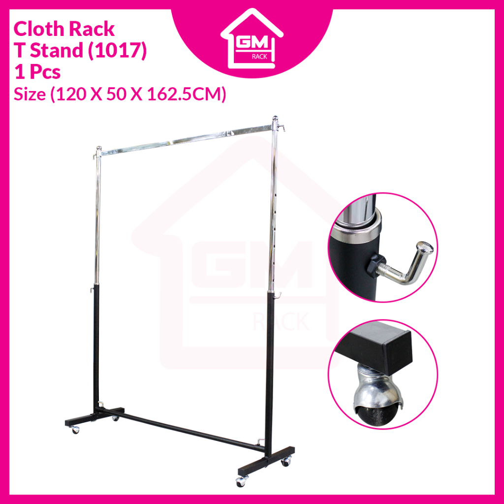 [GMTRACK] ผ้า RACK T STAND SINGLE SQ BAR DRYING RACK RAK MENYANGKUT BAJU ได้รับการสนับสนุนสแตนเลส