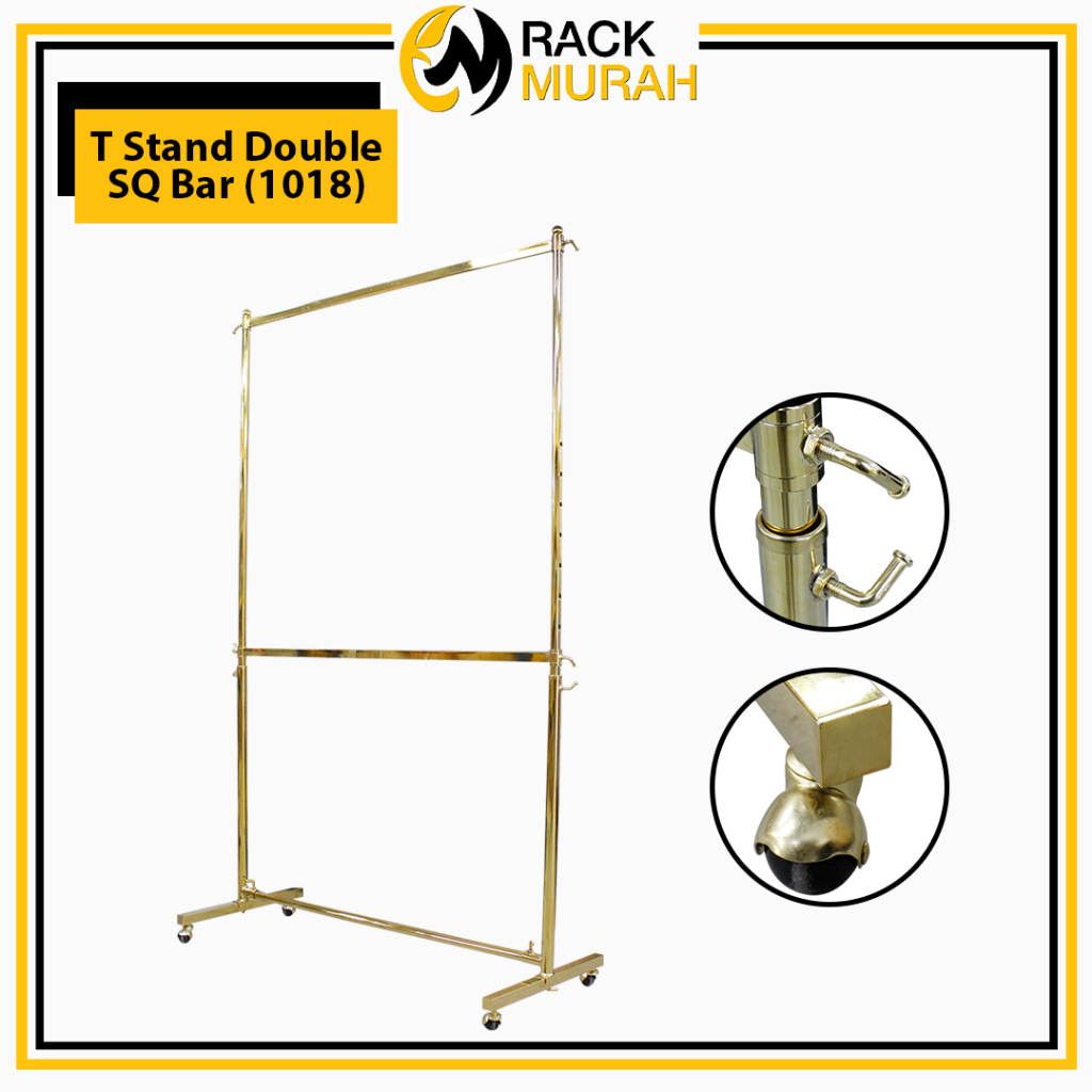 RAK SANGUT BAJU RACK BAJU RACK T STAND DOUBLE SQ BAR 1 ชิ้นสแตนเลสเสริมแรง RACK 1018