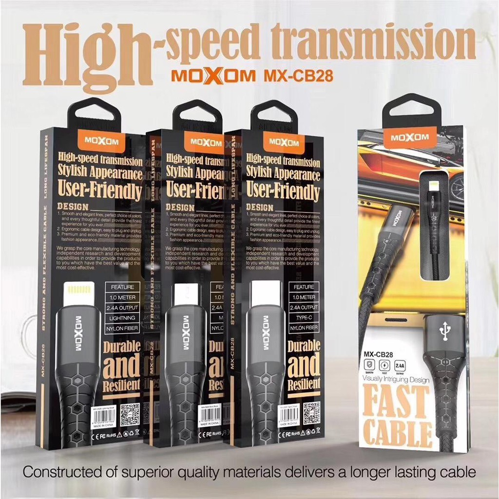 MOXOM MX-CB28 DATA CABLE 2.4A การชาร์จอย่างรวดเร็ว 1 เมตร