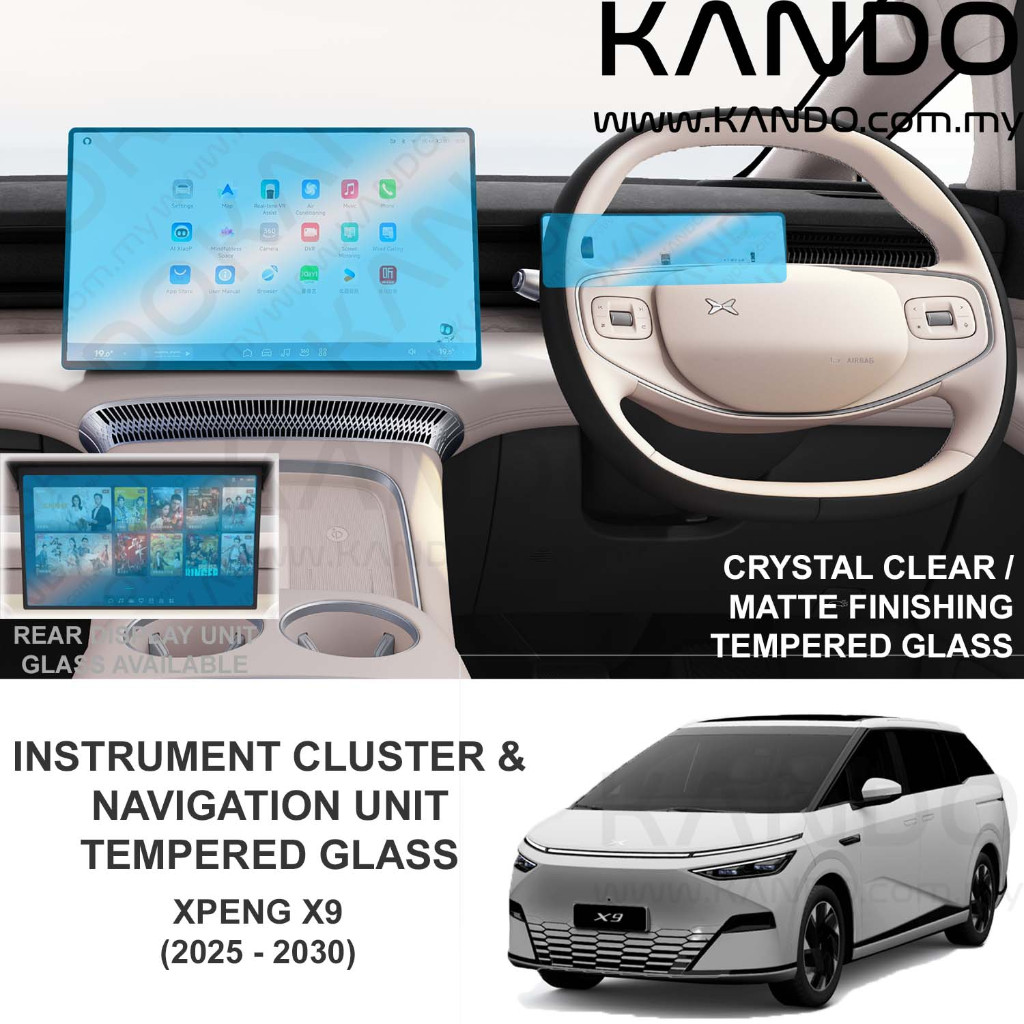 Xpeng X9 กระจกนิรภัย Xpeng X9 ป้องกันหน้าจอ Xpeng X9 หัวหน่วยแก้ว Xpeng X9 GPS แก้วด้านหลัง Xpeng