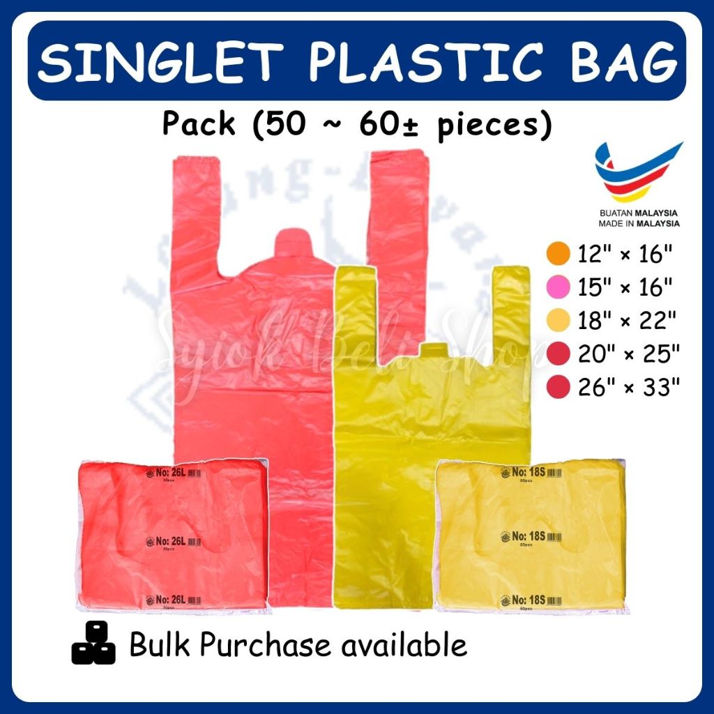 เสื้อกล้าม ถุงพลาสติก (12 x 16 /15 x 16/18 x 22/22 x 25 /26 x 33) Tangkai Plastik Beg