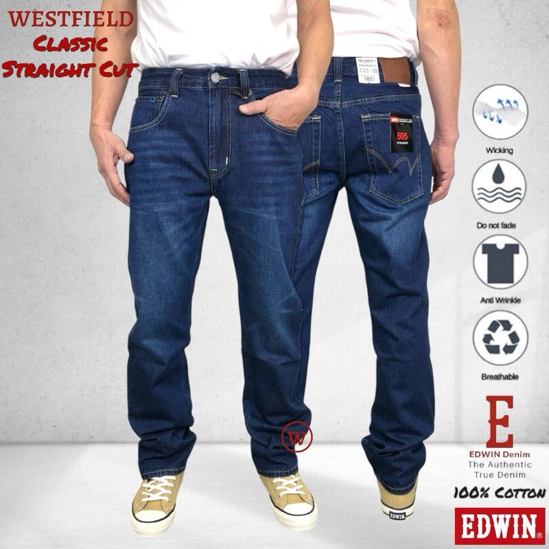 สินค้าใหม่ 505 EDWIN Mens 505 Classic Blue Real Denim Straight Cut Jeans ( 7505 2806 )