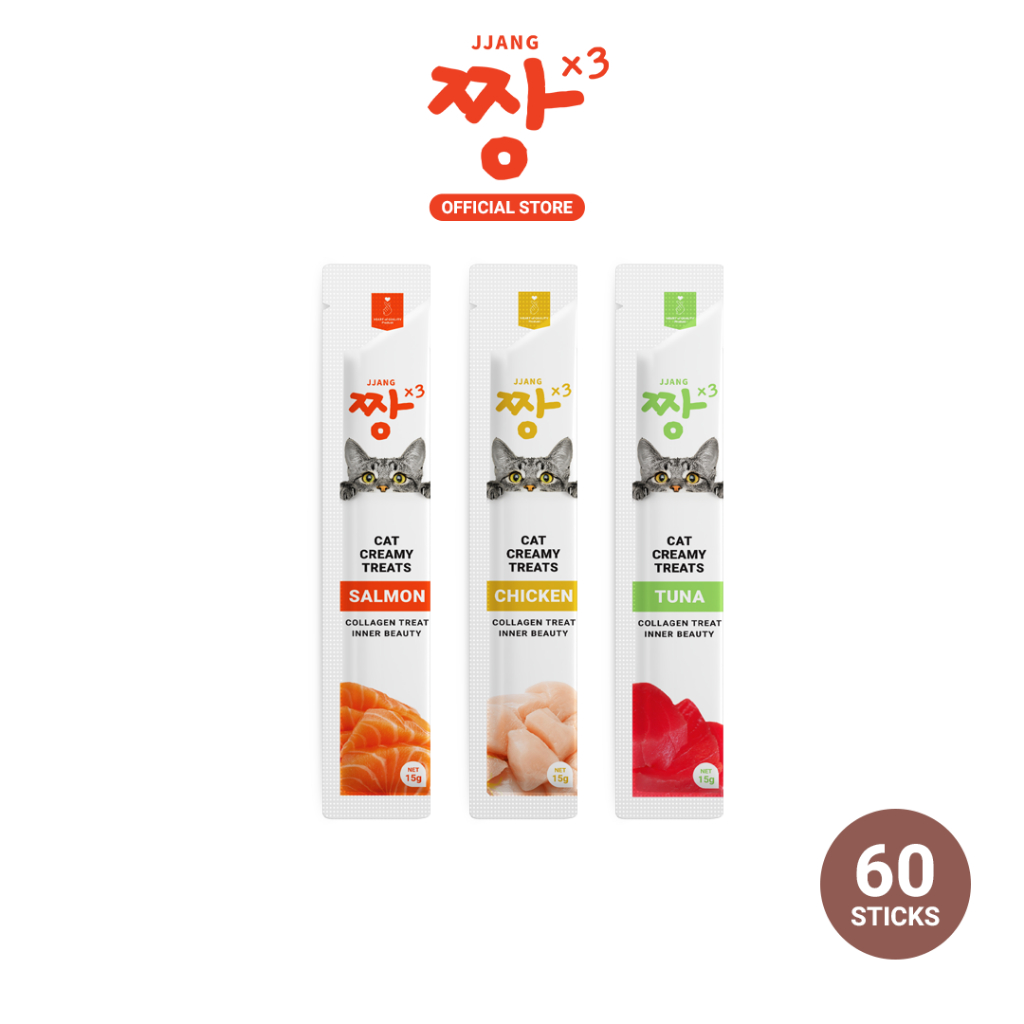 JJANGX3 ขนมแมว ครีมมี่ คอลลาเจน (15g x 60 แพ็ค)