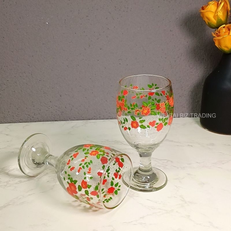 2 ชิ้นแก้ว Goblet Rose Design Goblet ถ้วยแก้ว