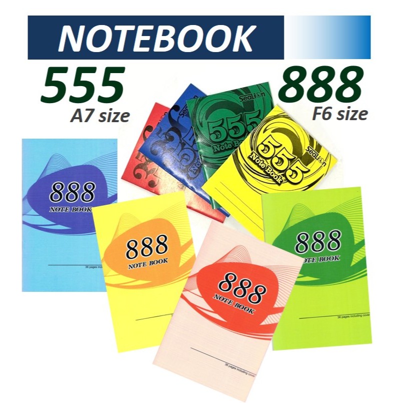 โน๊ตบุ๊ค 555 / สมุดจดบันทึก 888 ขนาด A7 / F6 40 หน้า 60 แกรม กระดาษเส้นเดียว Notepad Memo Buku Tulis