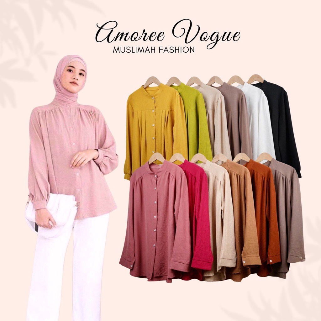 Plus Size (M-XL) Ironless Cey Crepe Full Button Kemeja Blouse Muslimah (2210)