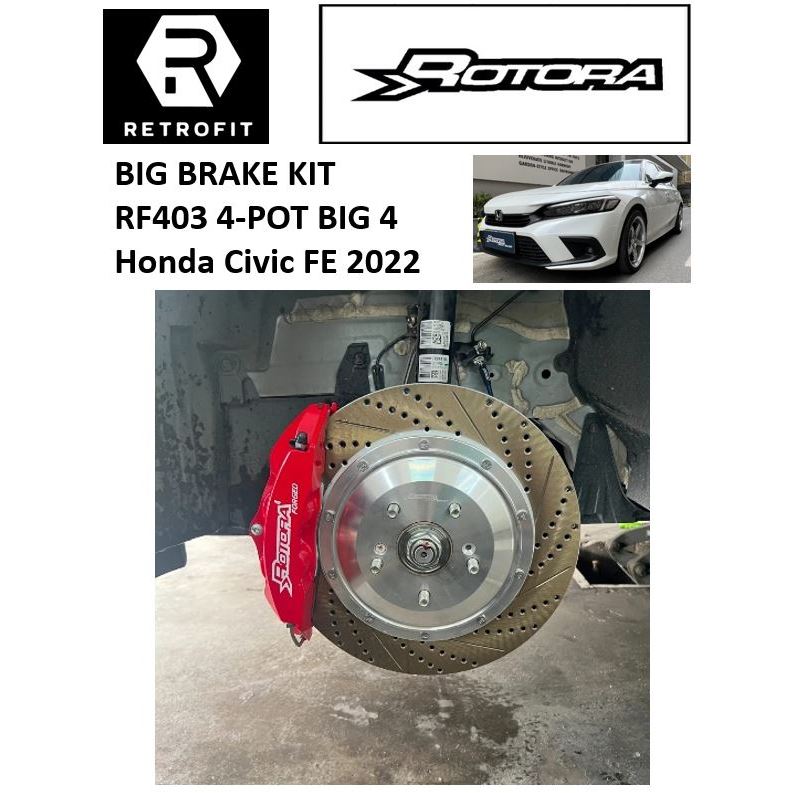 Rotora RF403 ชุดเบรกใหญ่ 4 หม้อหน้าสําหรับ Honda Civic FE (2022+)