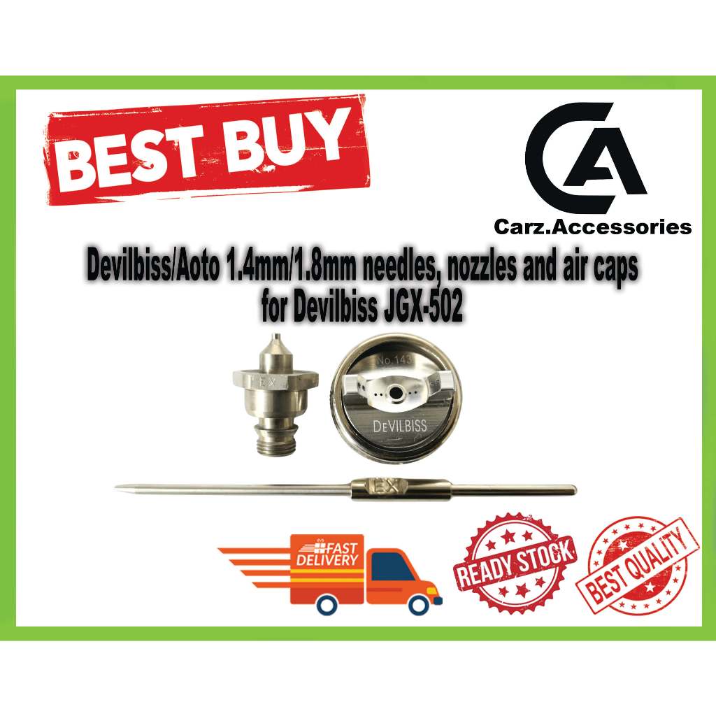 Devilbiss/Aoto เข็ม 1.4 มม./1.8 มม., หัวฉีดและฝาปิดลมสําหรับ Devilbiss JGX-502