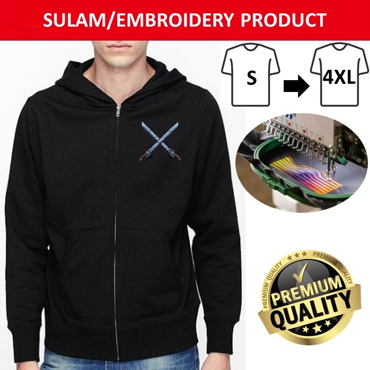 EMBROIDERY SULAM AOT ODM GEAR ANIME ZIPPER HOODIE SWEATSHIRT PULLOVER HOOD สีดํา