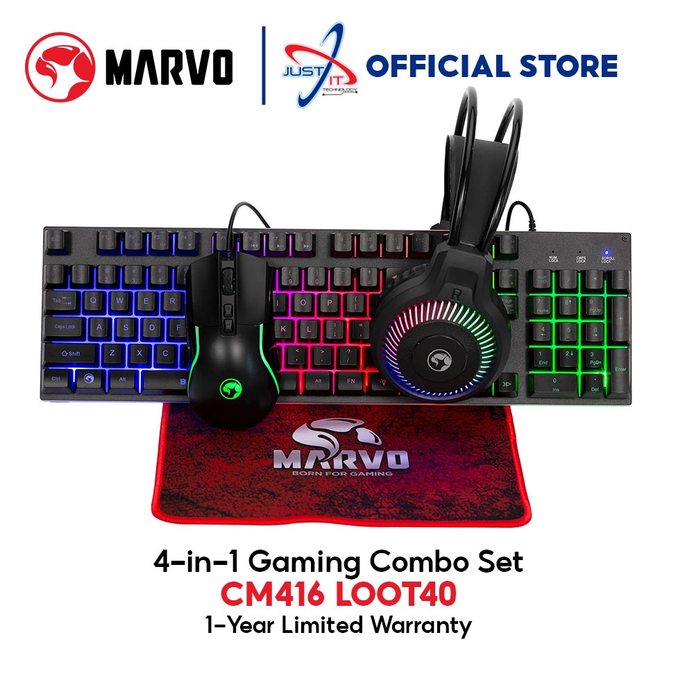 MARVO CM416 LOOT40 4-IN-1 GAMING RGB COMBO set -( HEADSET / คีย์บอร์ด / เมาส์ / แผ่นรองเมาส์ )