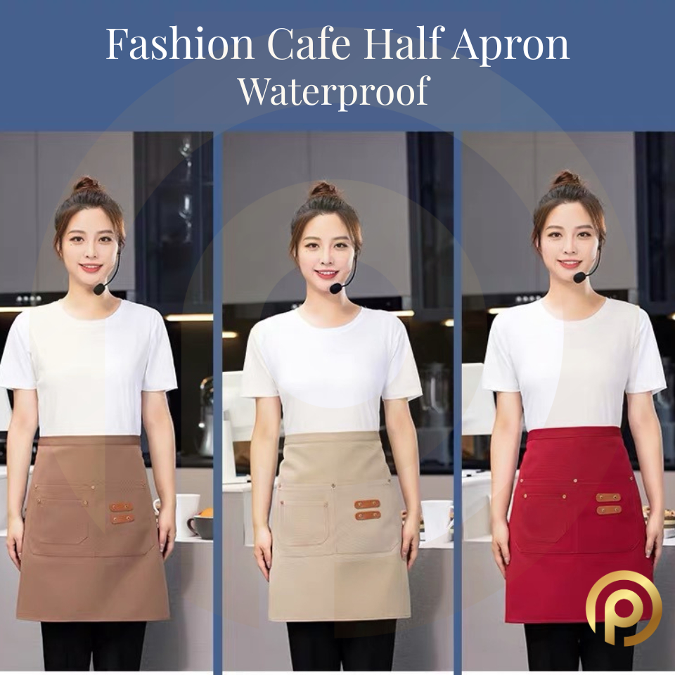 ญี่ปุ่นครึ่งความยาวผ้ากันเปื้อนกันน้ําป้องกันน้ํามัน Unisex ห้องครัว Appron Chef Salon Cafe กระเป๋าก