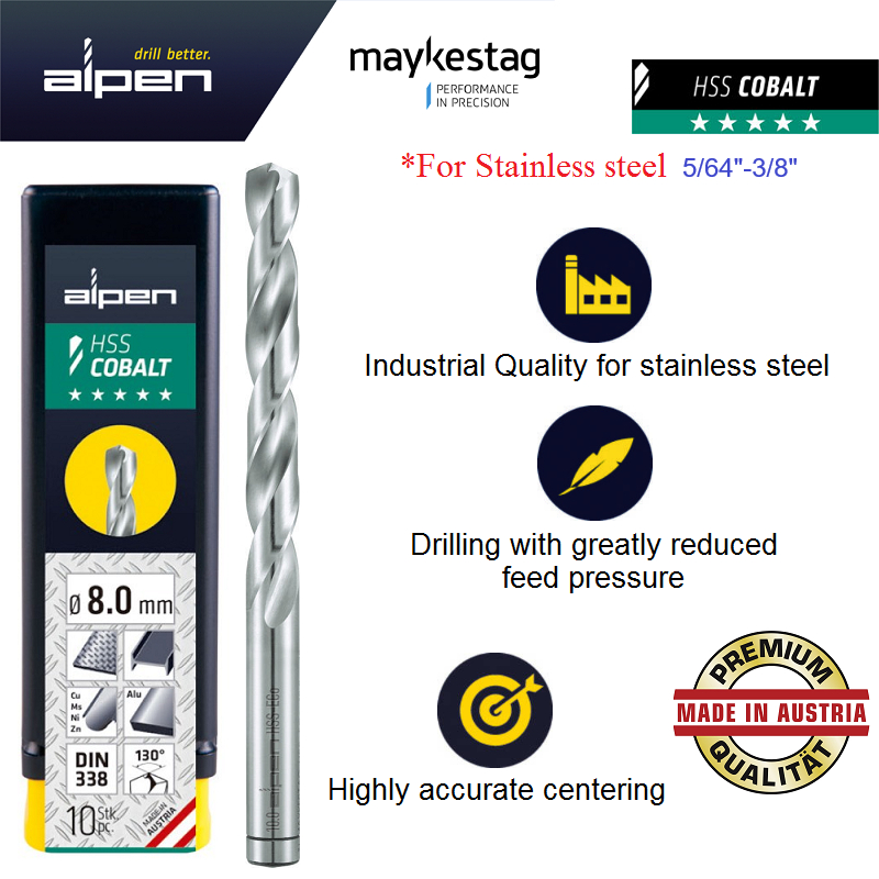 Alpen(5/64"-3/8") ดอกสว่านโคบอลต์ HSS สแตนเลส A613