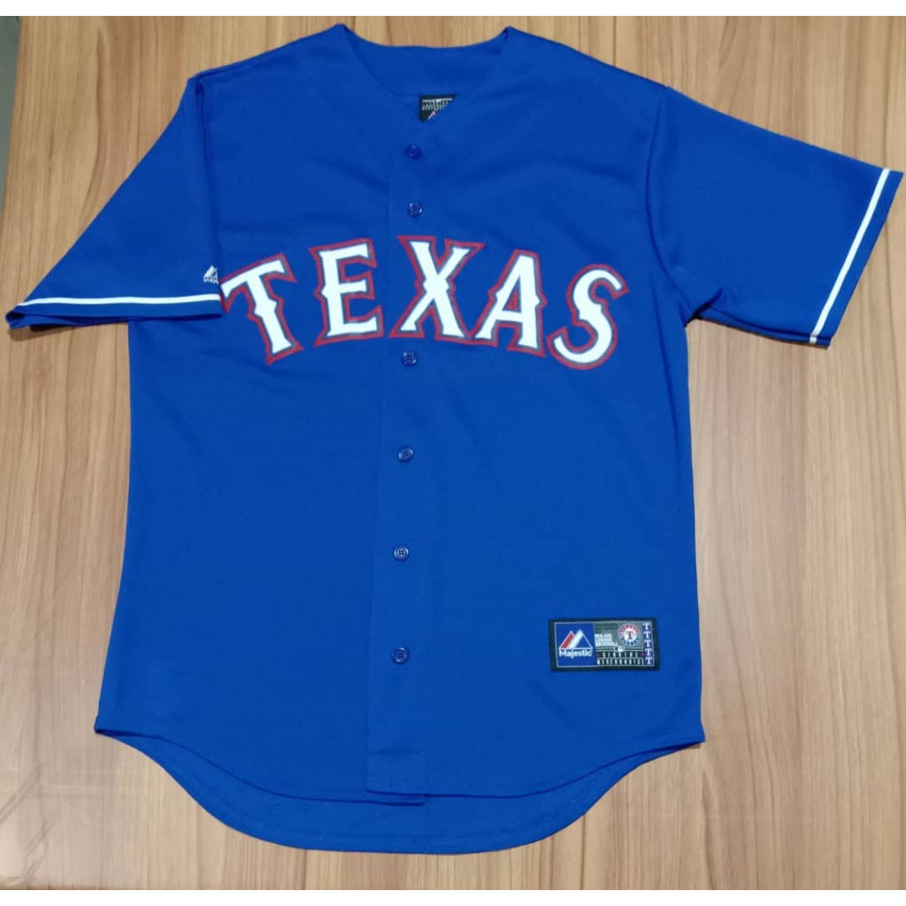 TEXAS RANGERS MAJESTIC BASEBALL JERSEY ADULT M SIZE BLUE ใช้แล้ว