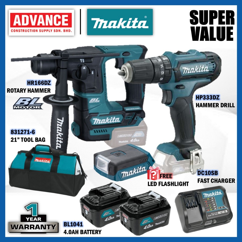 🔥ซุปเปอร์ ค่า🔥 MAKITA 12Vmax ชุดคอมโบไร้สาย RM1388 ( HR166DZ 12V สว่านโรตารี่ / HP333DZ 12V สว่านไดร