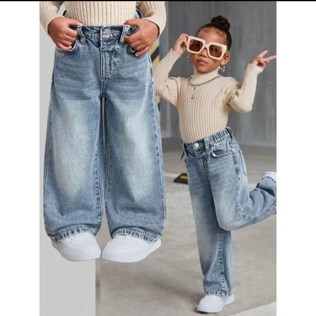 KIDS UNISEX 4Y-14Y BAGGY WIDE LEG JEANS ผ้ายีนส์ลําลอง 2Y-14Y